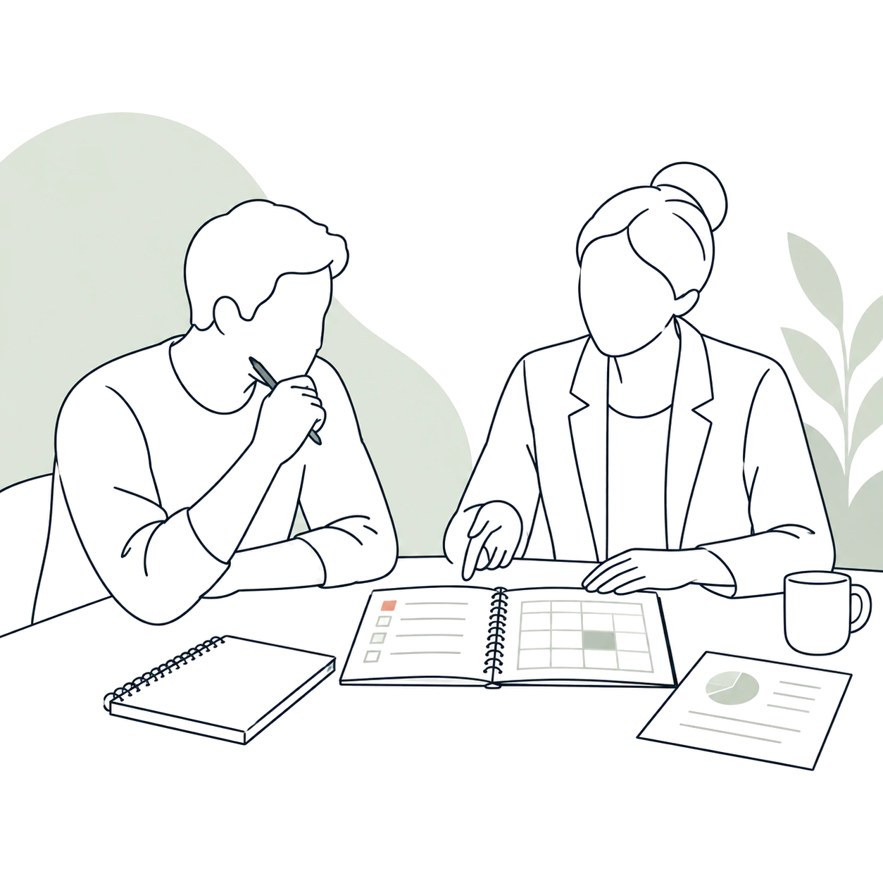 Adult and clinician reviewing planning materials during an ADHD assessment.